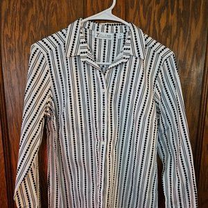 7 Avenue white polka dot buttom down shirt Sz S
